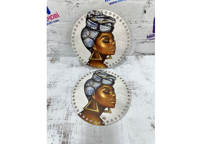 20 cm Yuvarlak Uv Baskı Ahşap Taban Afrikalı Kadın