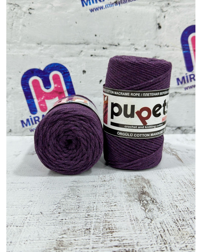 Pupets Coton Pamuklu Makrome İpi 2 mm 250 gr Patlıcan Moru