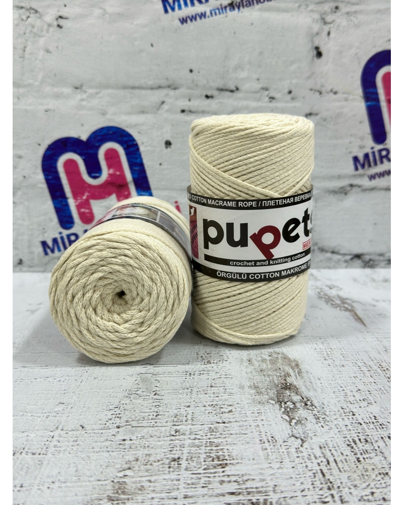 Pupets Coton Pamuklu Makrome İpi 2 mm 250 gr Ekru