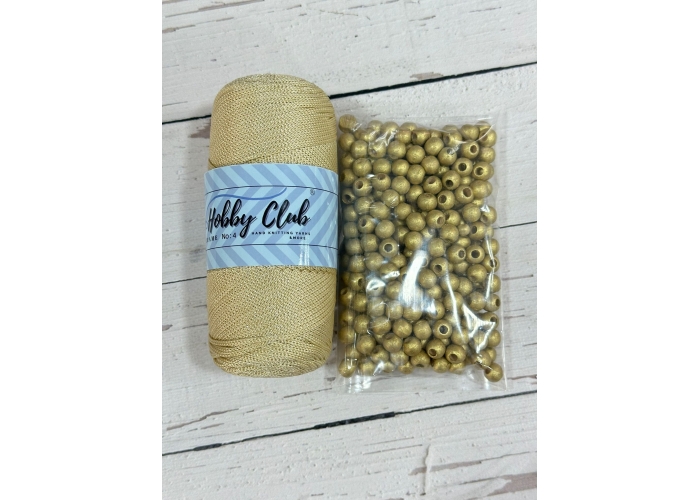 200 gr Polyester Makrome ve 100 gr Ahşap Boncuk Gold