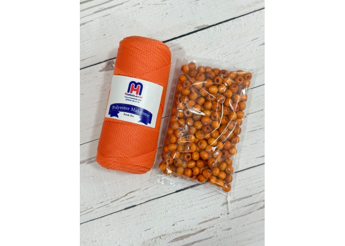 100 gr Polyester Makrome ve 100 gr Ahşap Boncuk Turuncu