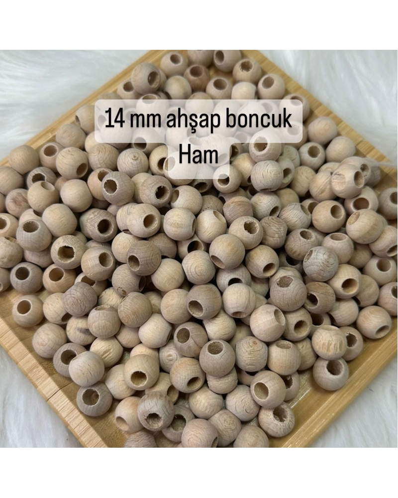 14mm Ham Ahşap Boncuk 20 adet