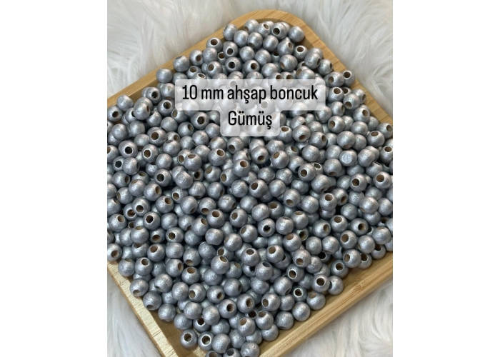 10mm Ahşap Boncuk 20gr Gümüş