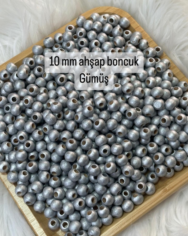 10mm Ahşap Boncuk 20gr Gümüş