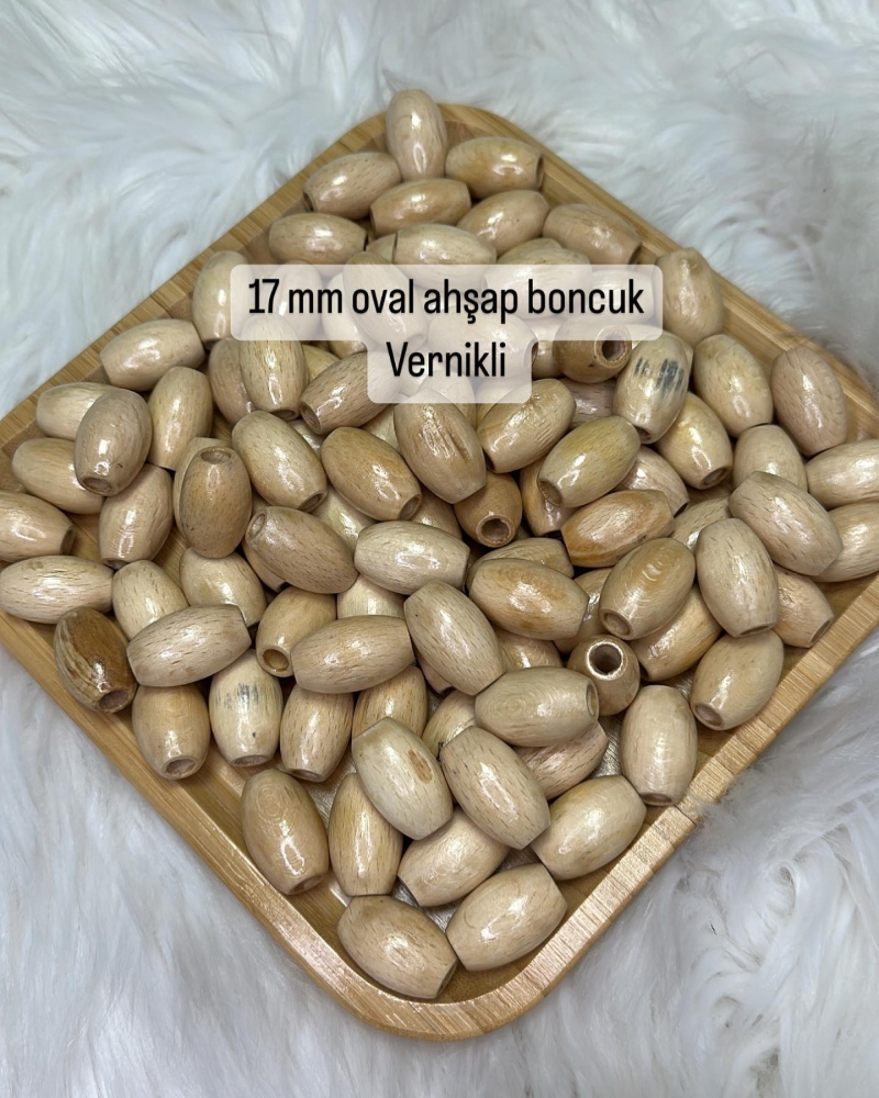 17mm Oval Ahşap Boncuk Vernikli 20 adet