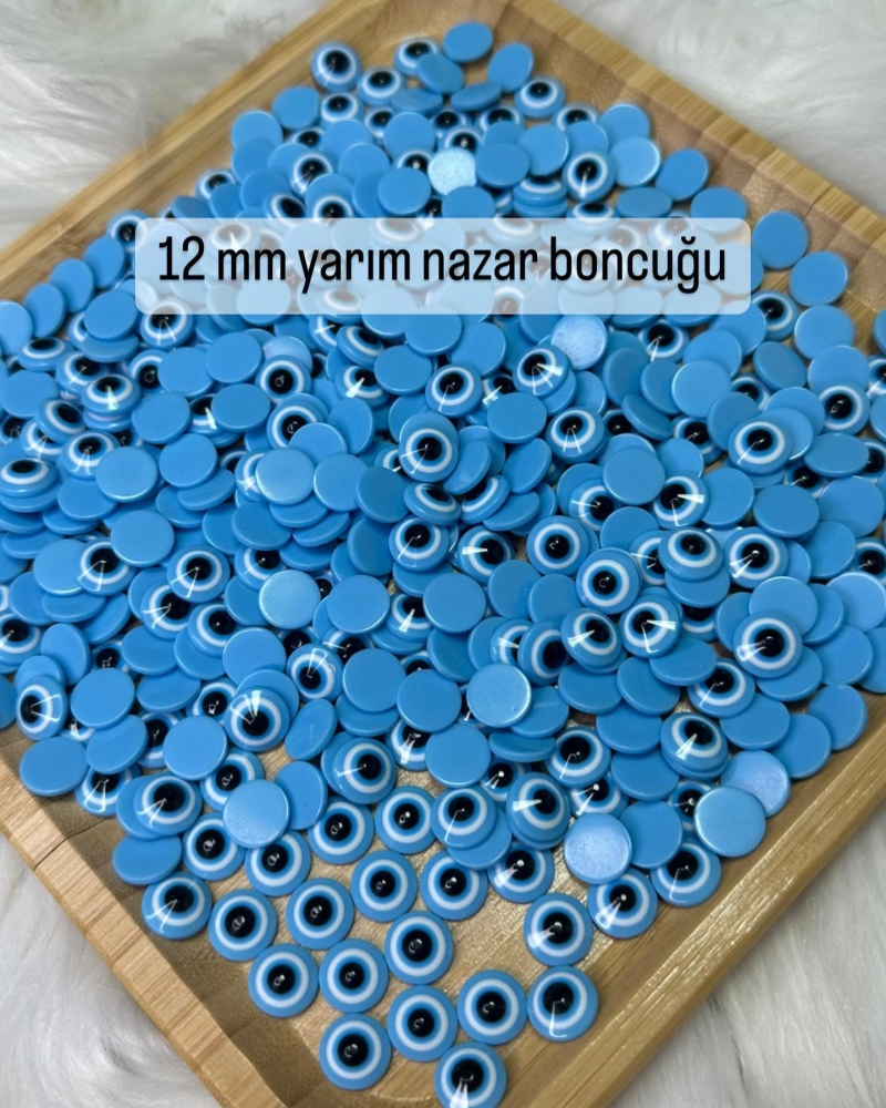 12mm Deliksiz Yarım Nazar Boncuğu 20 gr Açık Mavi