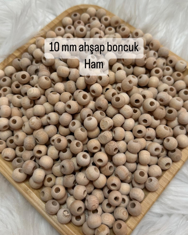 10mm Ham Ahşap Boncuk 20gr