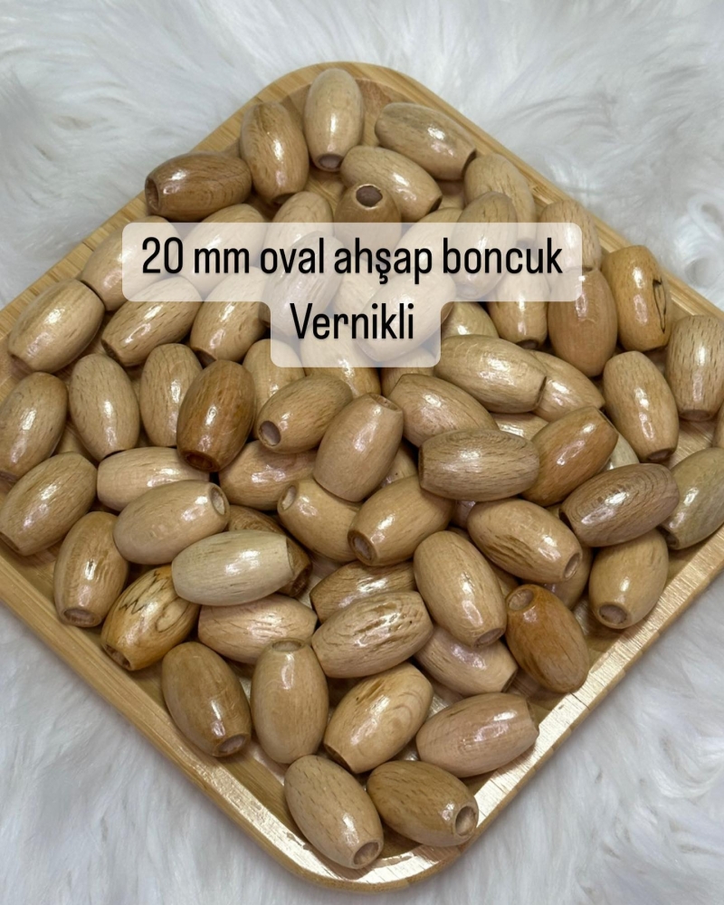 20mm Oval Ahşap Boncuk Vernikli 20 adet