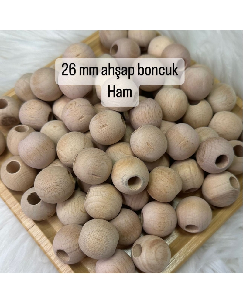 26mm Ham Ahşap Boncuk 20gr