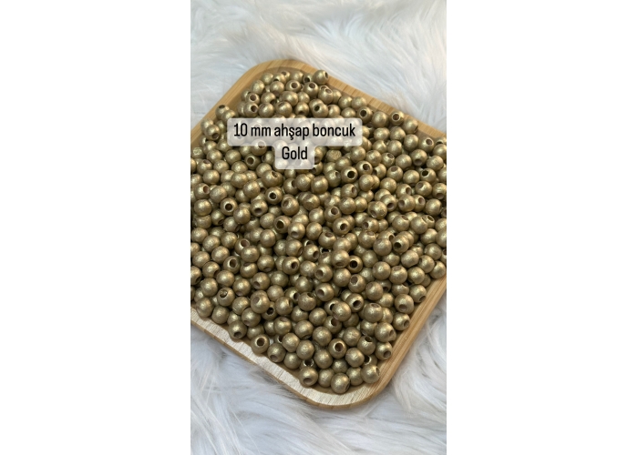 10mm Ahşap Boncuk 20gr Gold