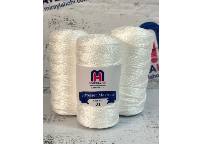 Polyester Makrome iplik 100 gr 01 Beyaz