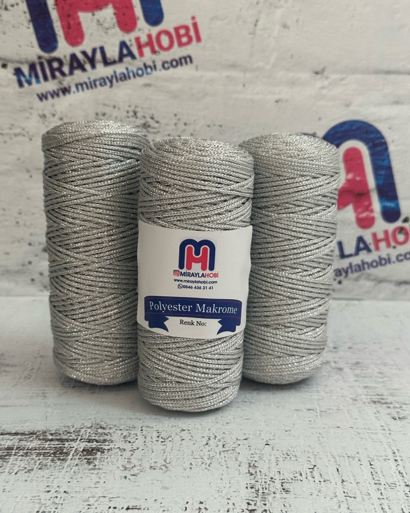 Simli Polyester Makrome İplik 100 gr 34 Gri