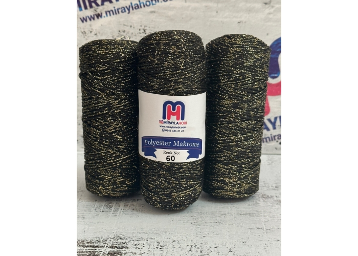 Simli Polyester Makrome İplik 100 gr 60 Siyah