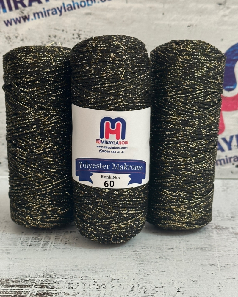 Simli Polyester Makrome İplik 100 gr 60 Siyah