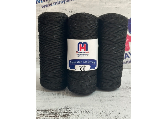 Simli Polyester Makrome İplik 100 gr 60 Siyah