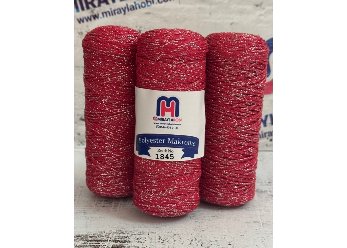 Simli Polyester Makrome İplik 100 gr 1845 Koyu Kırmızı
