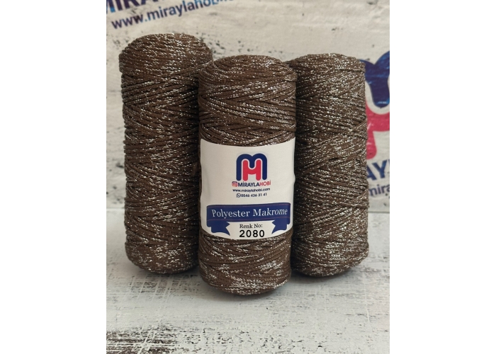 Simli Polyester Makrome İplik 100 gr 2080 Açık Kahve