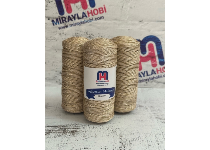 Simli Polyester Makrome İplik 100 gr 230 Açık Bej