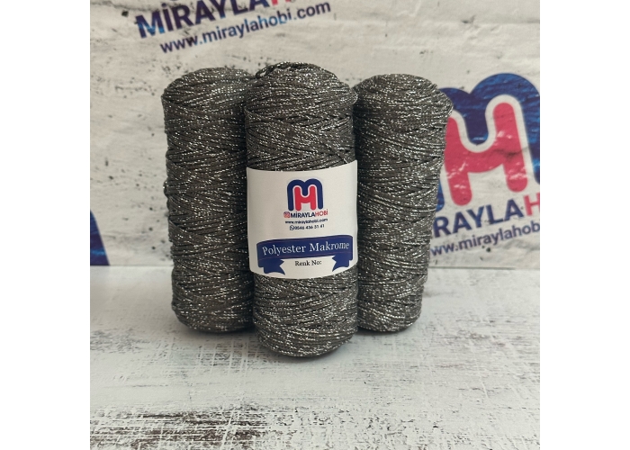 Simli Polyester Makrome İplik 100 gr 420 Orta Gri