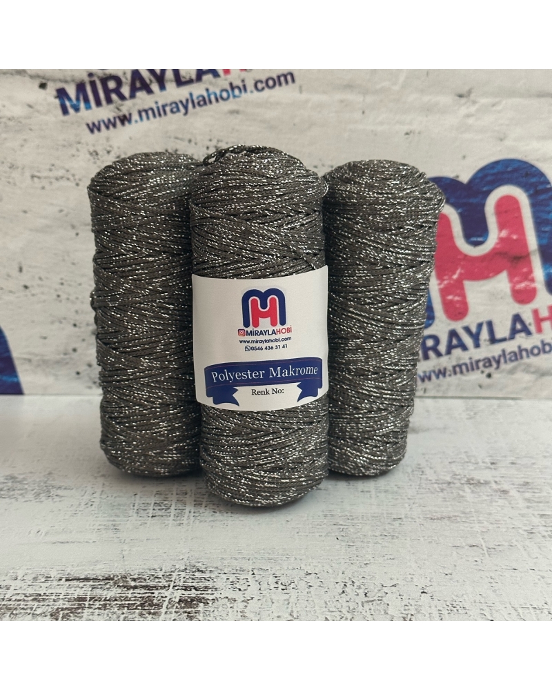 Simli Polyester Makrome İplik 100 gr 420 Orta Gri