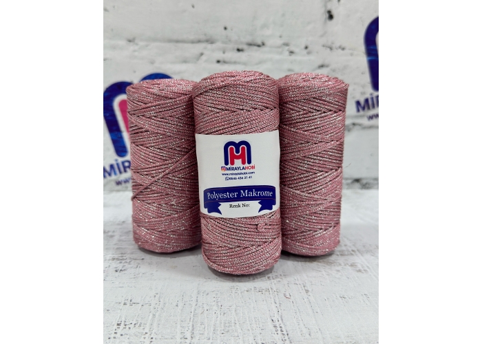 Simli Polyester Makrome İplik 100 gr 350 Gül