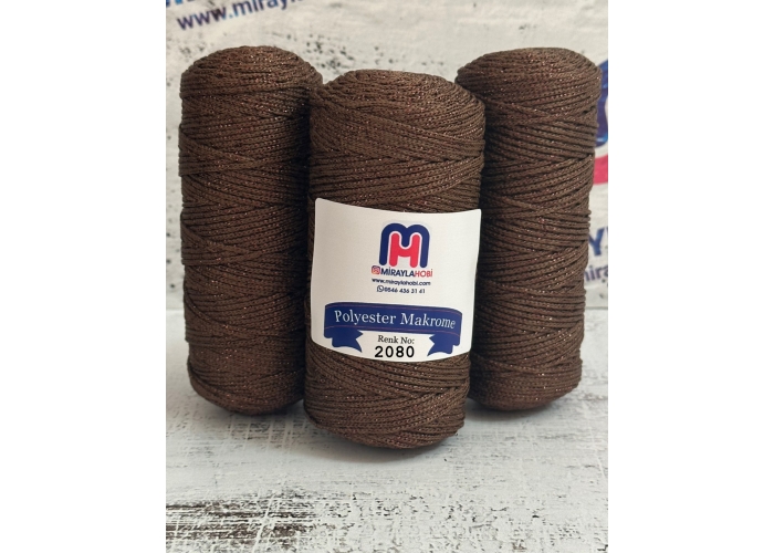 Simli Polyester Makrome İplik 100 gr 2080 Açık Kahve