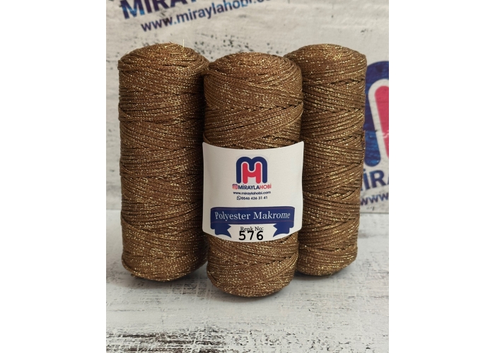 Simli Polyester Makrome İplik 100 gr 576 Orta Kahve