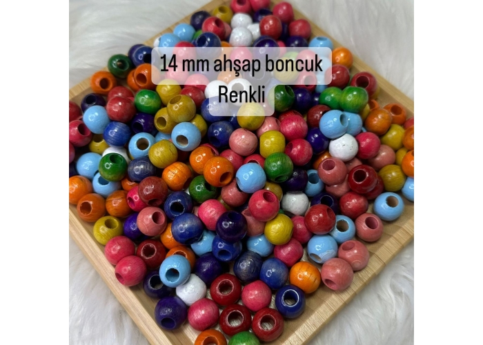 14mm Ahşap Boncuk Karışık Renkli 20 Adet