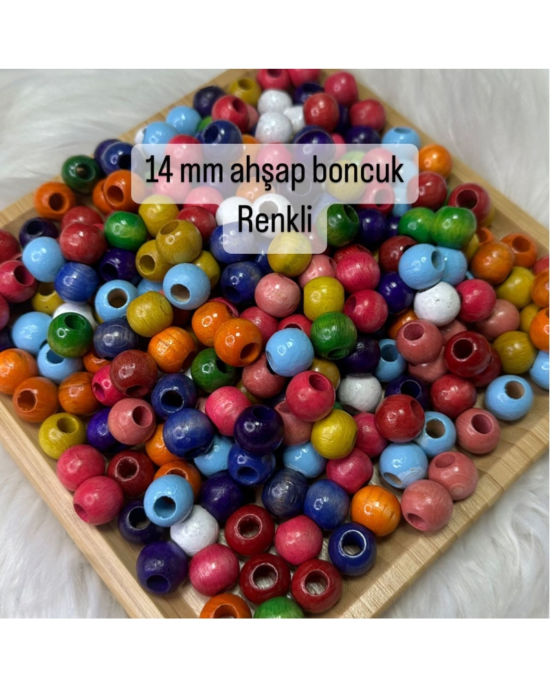 14mm Ahşap Boncuk Karışık Renkli 20 Adet